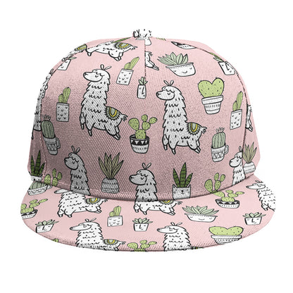 Cartoon Cactus And Llama Pattern Print Snapback Cap