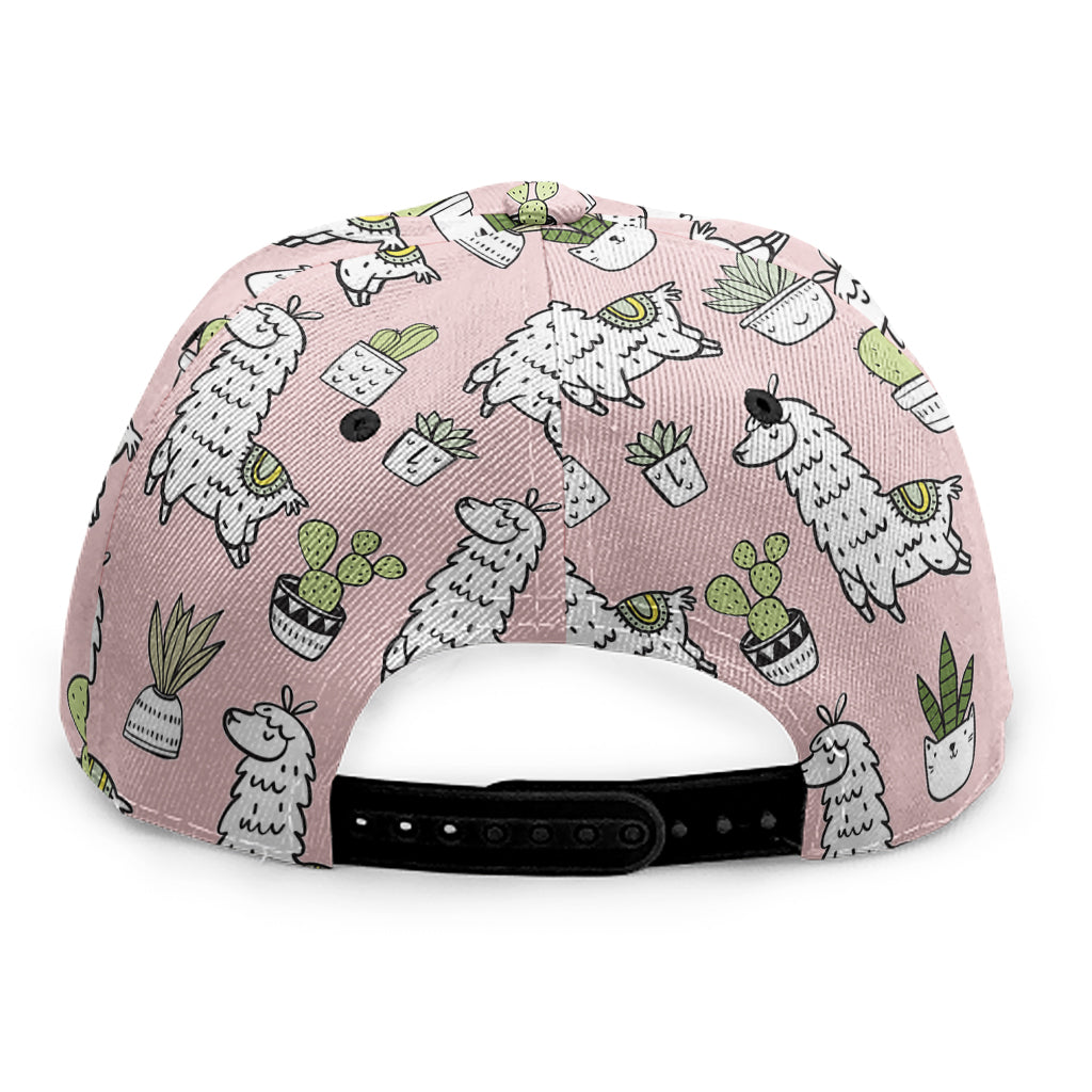 Cartoon Cactus And Llama Pattern Print Snapback Cap