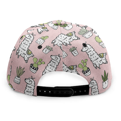 Cartoon Cactus And Llama Pattern Print Snapback Cap