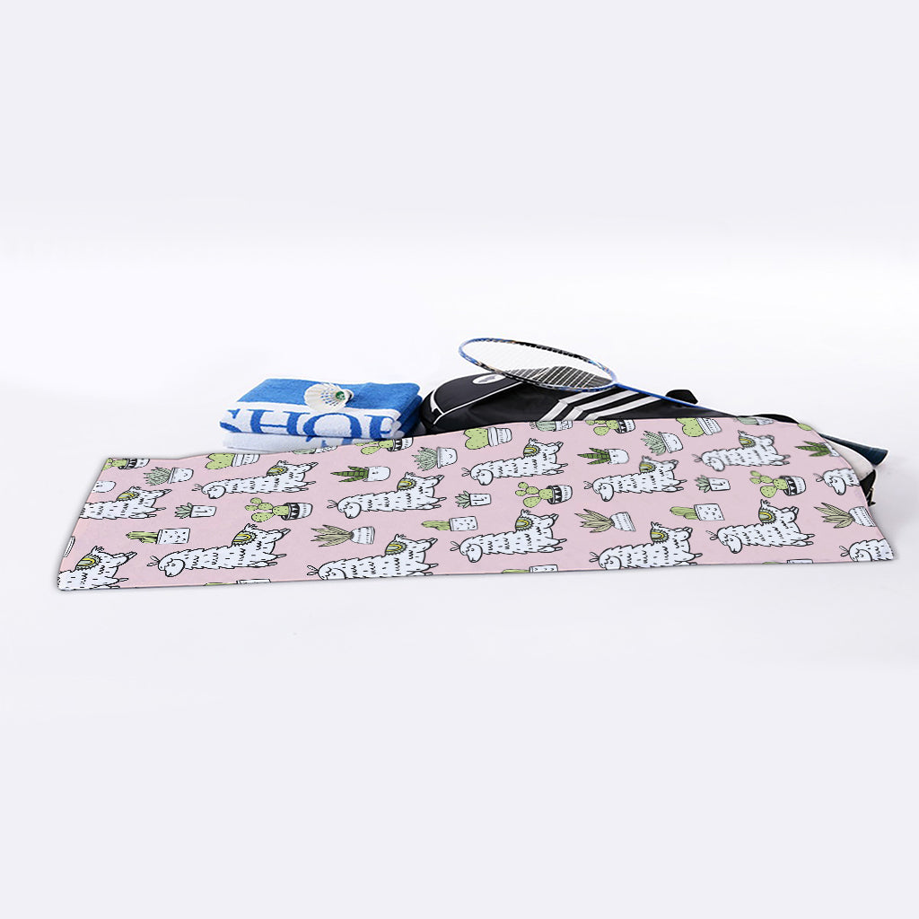 Cartoon Cactus And Llama Pattern Print Sports Towel