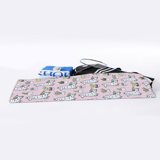Cartoon Cactus And Llama Pattern Print Sports Towel