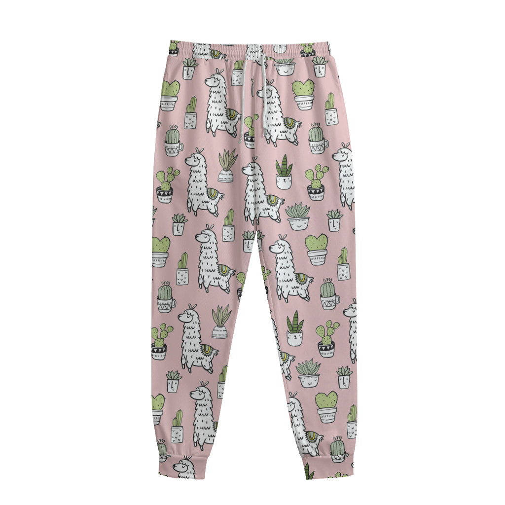 Cartoon Cactus And Llama Pattern Print Sweatpants