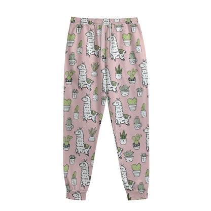 Cartoon Cactus And Llama Pattern Print Sweatpants