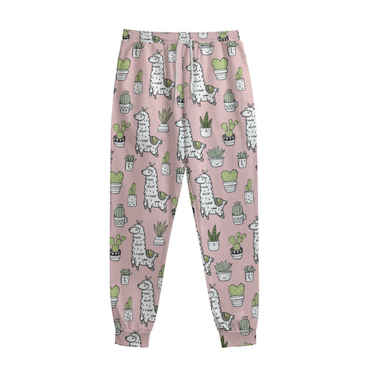 Cartoon Cactus And Llama Pattern Print Sweatpants