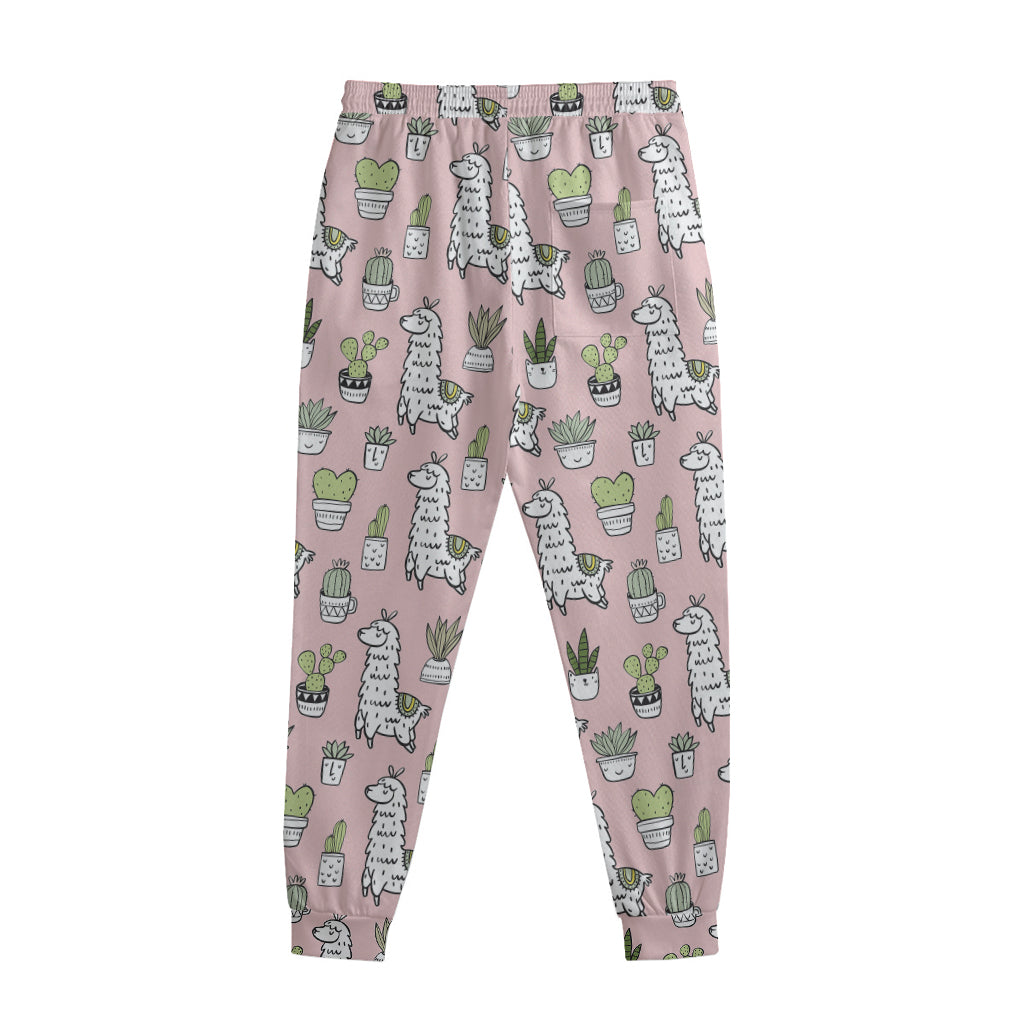 Cartoon Cactus And Llama Pattern Print Sweatpants