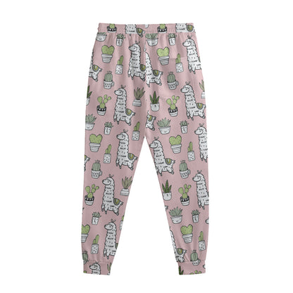 Cartoon Cactus And Llama Pattern Print Sweatpants