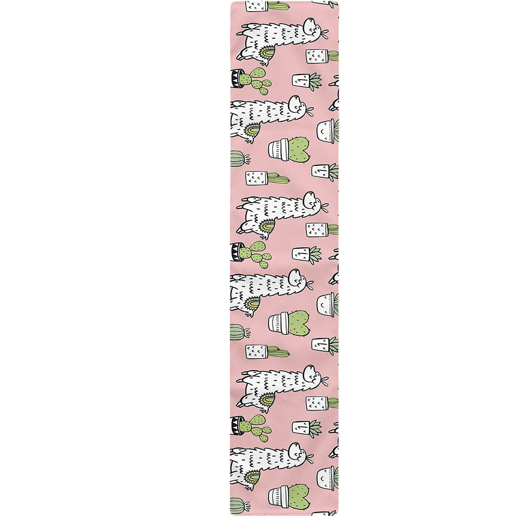 Cartoon Cactus And Llama Pattern Print Table Runner