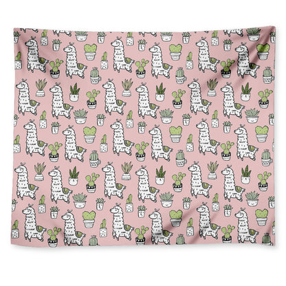 Cartoon Cactus And Llama Pattern Print Tapestry