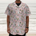 Cartoon Cactus And Llama Pattern Print Textured Short Sleeve Shirt