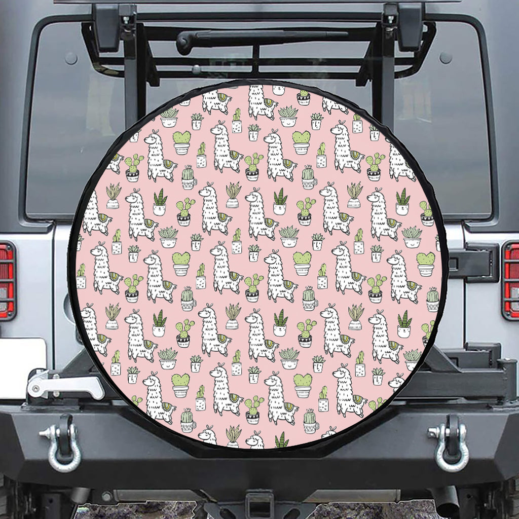 Cartoon Cactus And Llama Pattern Print Tire Cover