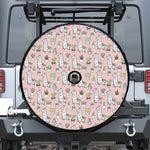 Cartoon Cactus And Llama Pattern Print Tire Cover With Camera Hole