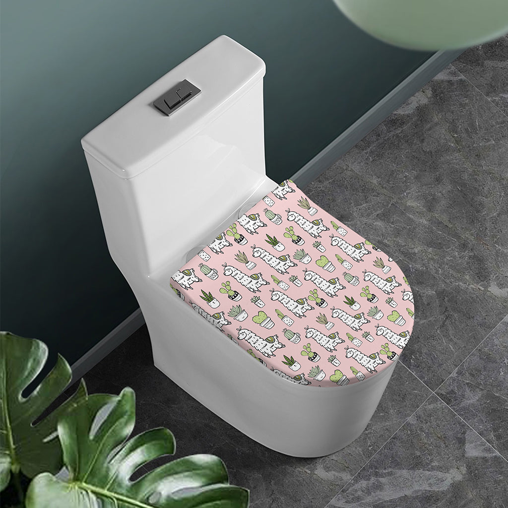 Cartoon Cactus And Llama Pattern Print Toilet Lid Cover