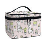 Cartoon Cactus And Llama Pattern Print Travel Makeup Bag