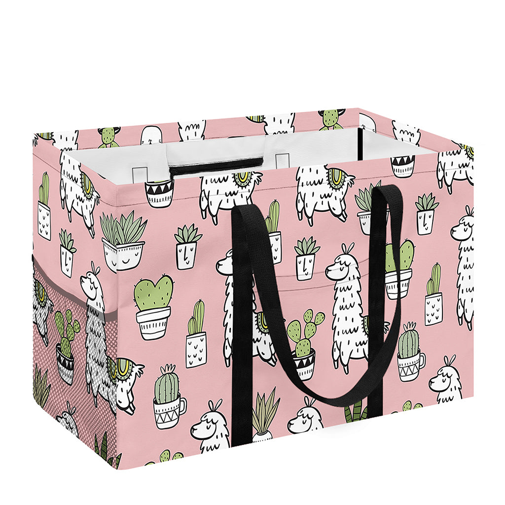 Cartoon Cactus And Llama Pattern Print Utility Tote Bag