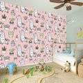 Cartoon Cactus And Llama Pattern Print Wall Sticker