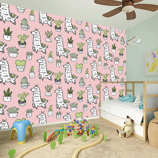 Cartoon Cactus And Llama Pattern Print Wall Sticker