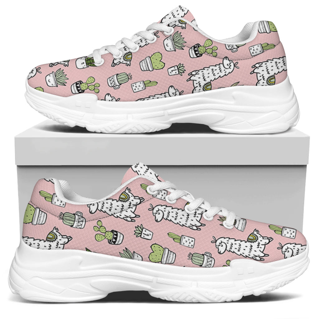 Cartoon Cactus And Llama Pattern Print White Chunky Shoes