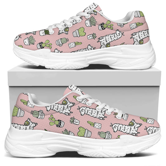 Cartoon Cactus And Llama Pattern Print White Chunky Shoes