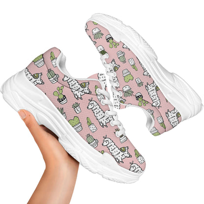 Cartoon Cactus And Llama Pattern Print White Chunky Shoes