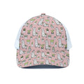 Cartoon Cactus And Llama Pattern Print White Mesh Trucker Hat