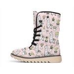 Cartoon Cactus And Llama Pattern Print Winter Boots