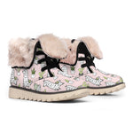 Cartoon Cactus And Llama Pattern Print Winter Boots