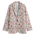 Cartoon Cactus And Llama Pattern Print Women's Cotton Blazer