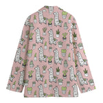 Cartoon Cactus And Llama Pattern Print Women's Cotton Blazer