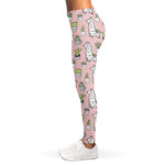 Cartoon Cactus And Llama Pattern Print Women's Leggings