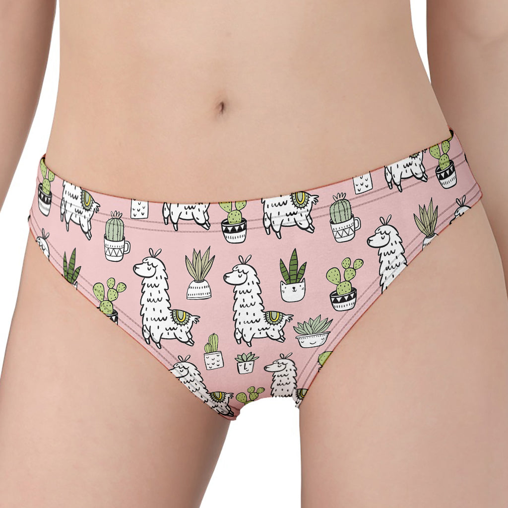 Cartoon Cactus And Llama Pattern Print Women's Panties