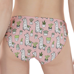 Cartoon Cactus And Llama Pattern Print Women's Panties