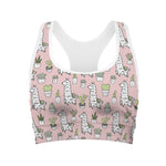 Cartoon Cactus And Llama Pattern Print Women's Sports Bra