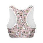 Cartoon Cactus And Llama Pattern Print Women's Sports Bra