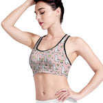Cartoon Cactus And Llama Pattern Print Women's Sports Bra