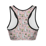 Cartoon Cactus And Llama Pattern Print Women's Sports Bra