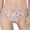 Cartoon Cactus And Llama Pattern Print Women's Thong