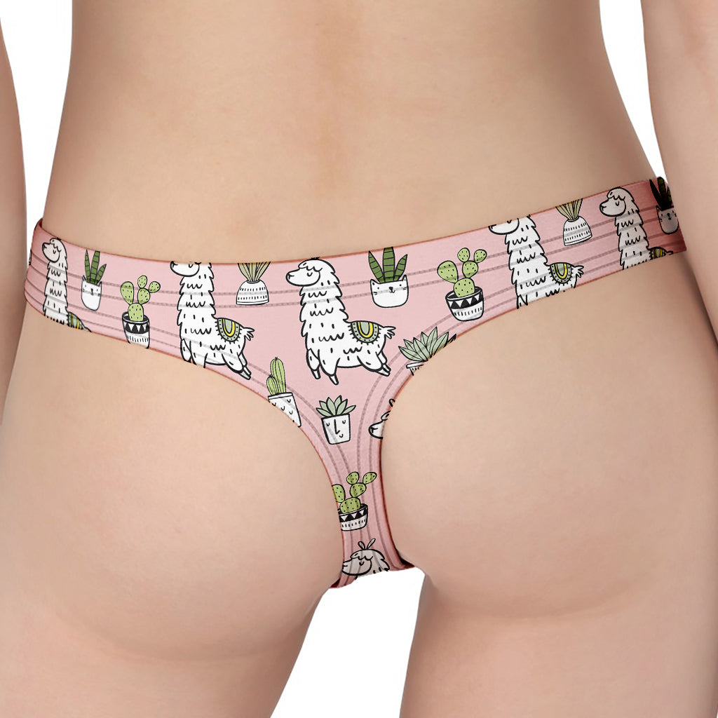 Cartoon Cactus And Llama Pattern Print Women's Thong