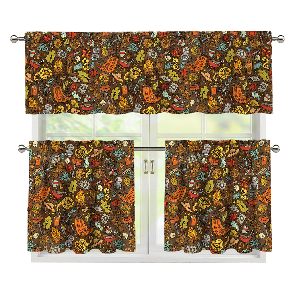 Cartoon Camping Pattern Print 3 Piece Kitchen Curtains