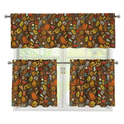 Cartoon Camping Pattern Print 3 Piece Kitchen Curtains