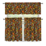 Cartoon Camping Pattern Print 3 Piece Kitchen Curtains