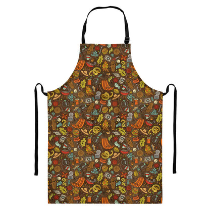 Cartoon Camping Pattern Print Bib Apron With Pocket