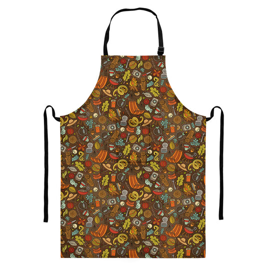 Cartoon Camping Pattern Print Bib Apron With Pocket