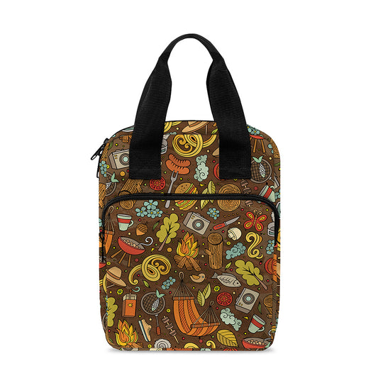 Cartoon Camping Pattern Print Bible Tote Bag