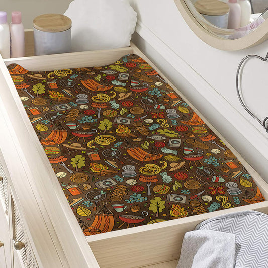 Cartoon Camping Pattern Print Changing Pad Cover