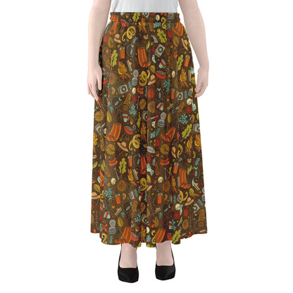 Cartoon Camping Pattern Print Chiffon Maxi Skirt