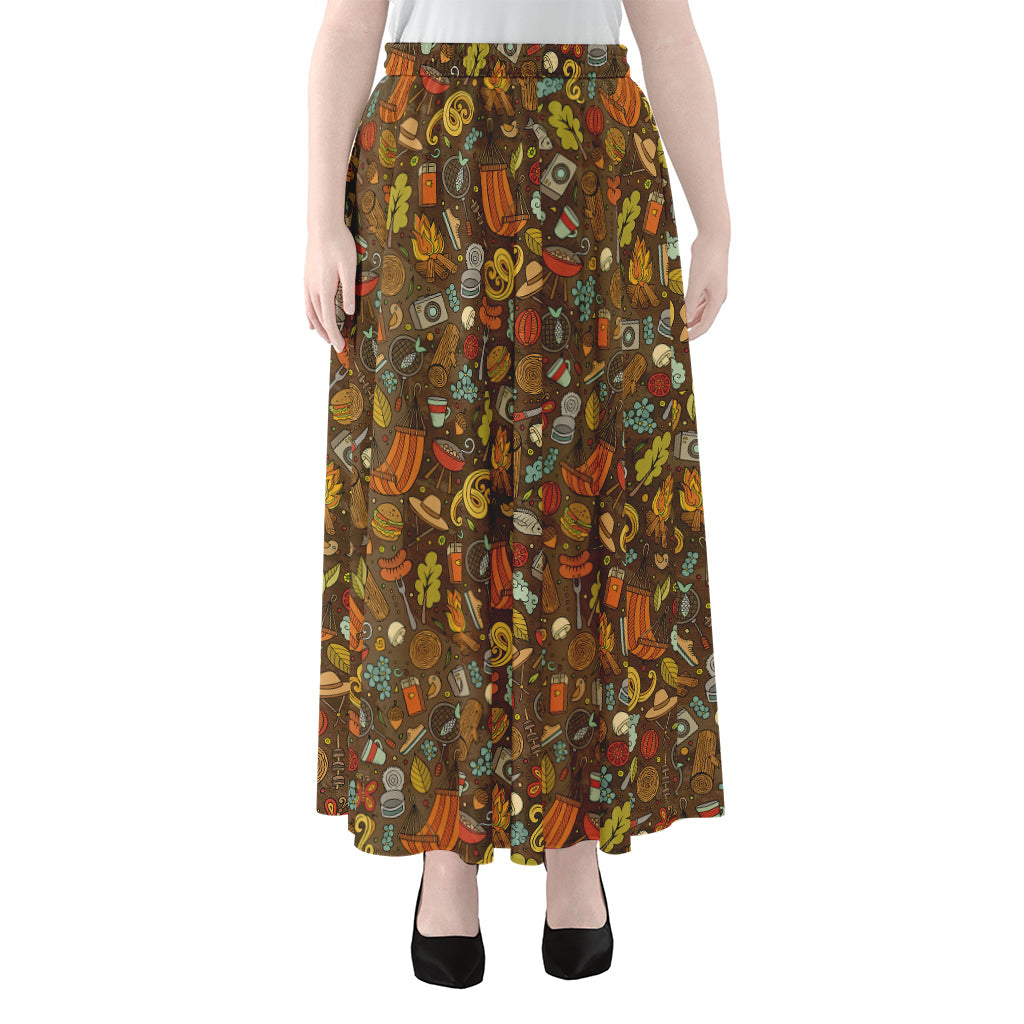 Cartoon Camping Pattern Print Chiffon Maxi Skirt