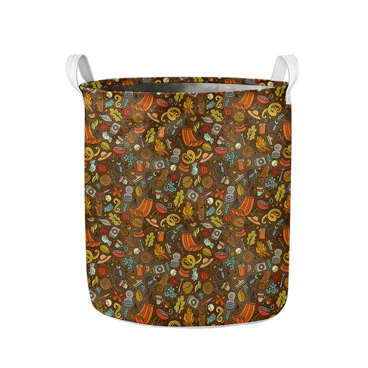 Cartoon Camping Pattern Print Collapsible Laundry Basket