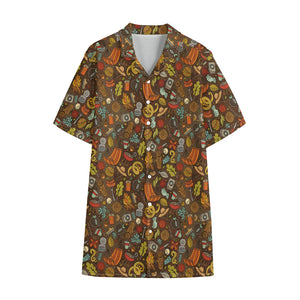 Cartoon Camping Pattern Print Cotton Hawaiian Shirt