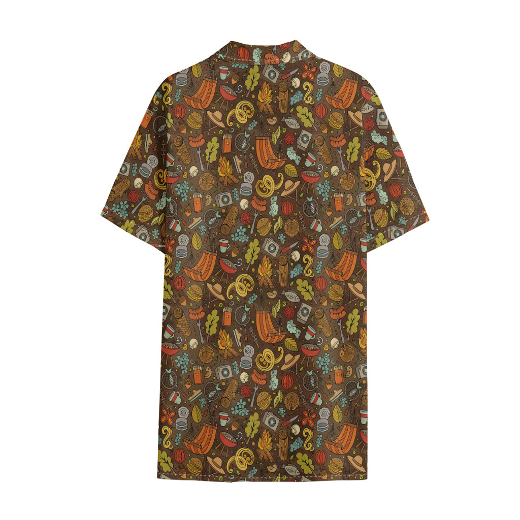 Cartoon Camping Pattern Print Cotton Hawaiian Shirt