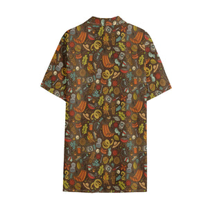 Cartoon Camping Pattern Print Cotton Hawaiian Shirt